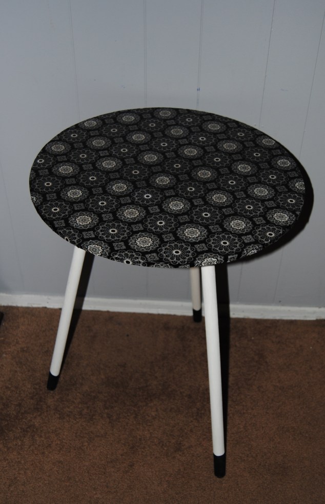 Restyled Side Table made with cloth and Mod Podge