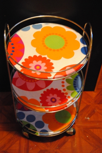 Upcycled Rolling Glass Table Restyled with Ikea Fabric