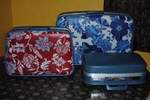 decoupage vintage suitcases with fabric and Mod Podge