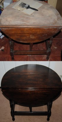 Before and After Refinished Drop Leaf Table